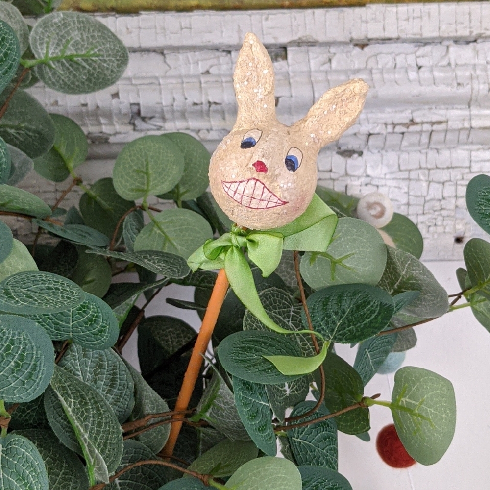Primitive Artist-Made Folk Art Easter Spring Rabbit Stick